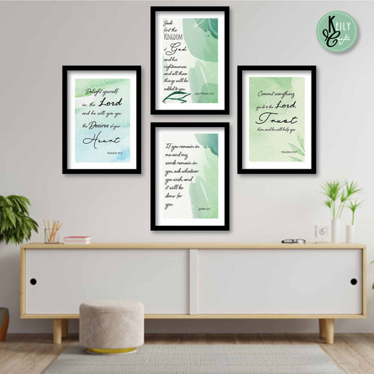 Commit Everything You Do Bible Verse - Set of 4 Framed Prints Wall Art Home Decor