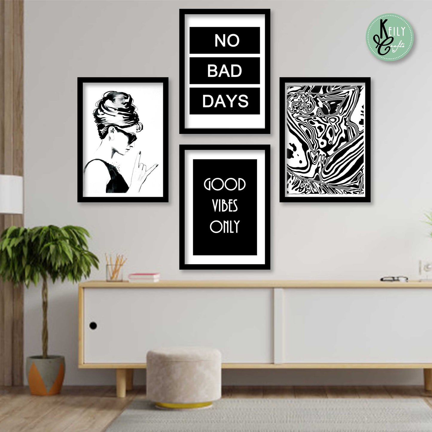 Good Vibes Only Wall Art - Set of 4 Framed Prints Wall Art Home Decor