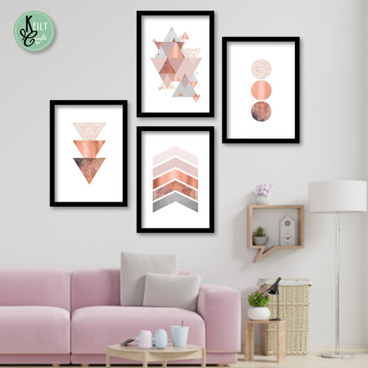 Geometric Rose Gold Wall Art - Set of 4 Framed Prints Wall Art Home Decor