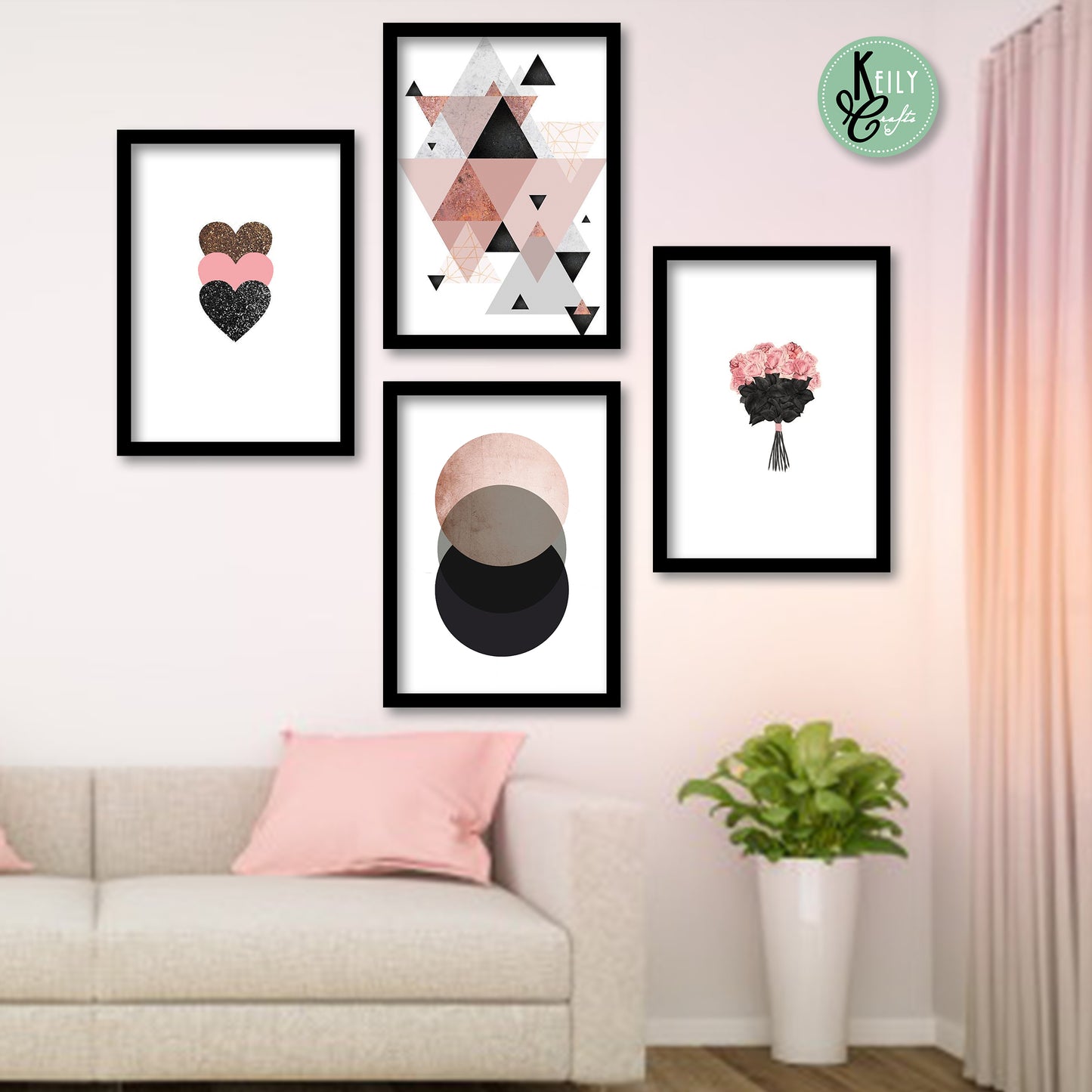 Geometric Blush Pink Wall Art - Set of 4 Framed Prints Wall Art Home Decor