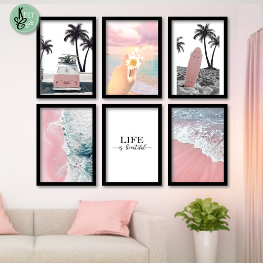 Life Is Beautiful - Set of 6 Framed Prints Wall Art Home Decor