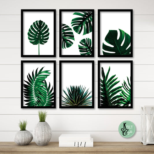 Tropical Leaves Wall Art - Set of 6 Framed Prints Wall Art Home Decor