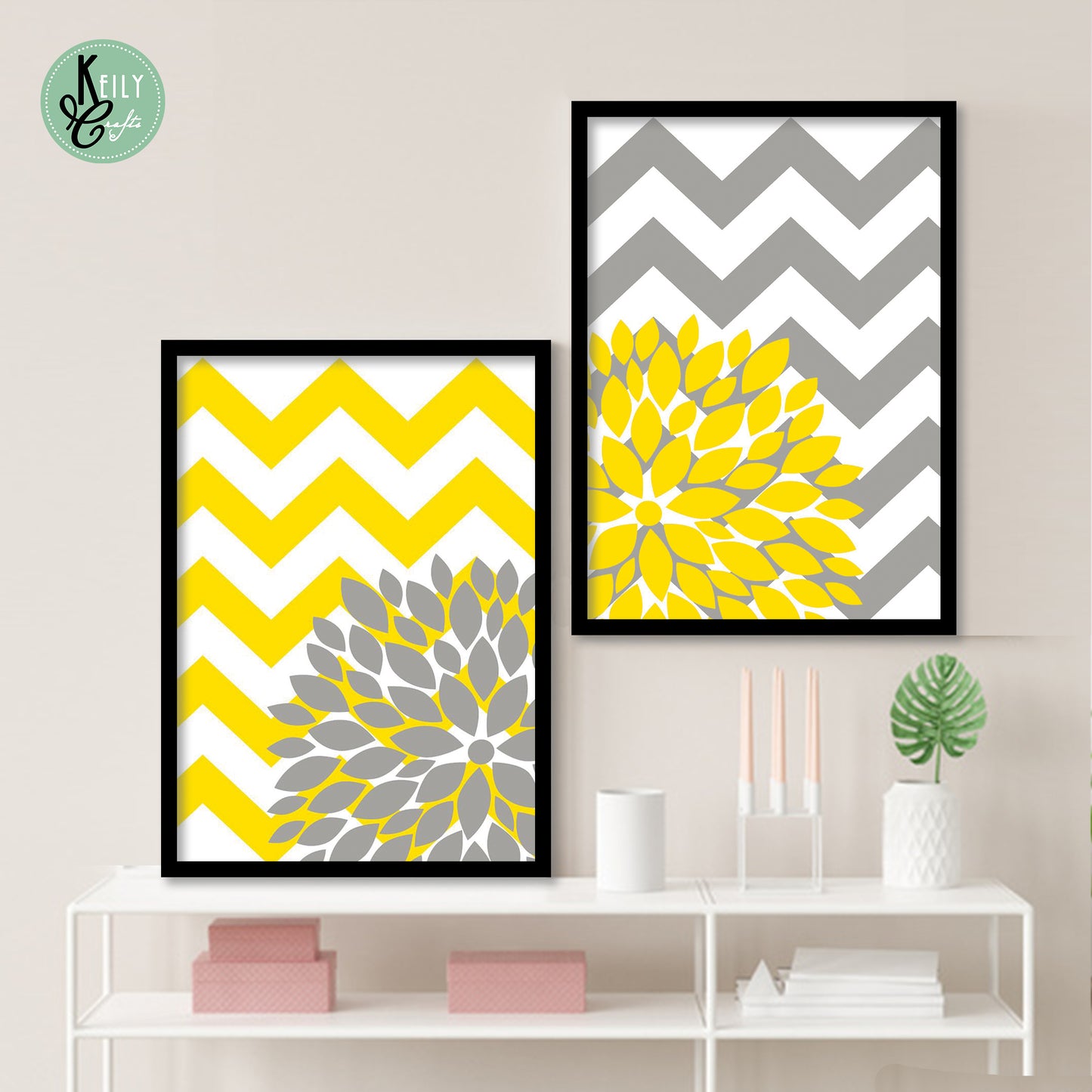 Abstract Floral Burst Wall Art - Set of 2 Framed Prints Wall Art Home Decor