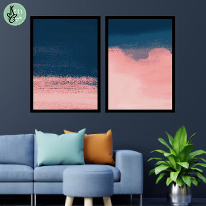 Pink and Navy Abstract Wall Art - Set of 2 Framed Prints Wall Art Home Decor