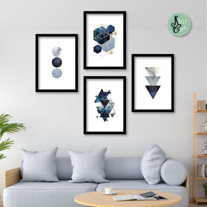 Geometric Navy Blue Wall Art - Set of 4 Framed Prints Wall Art Home Decor