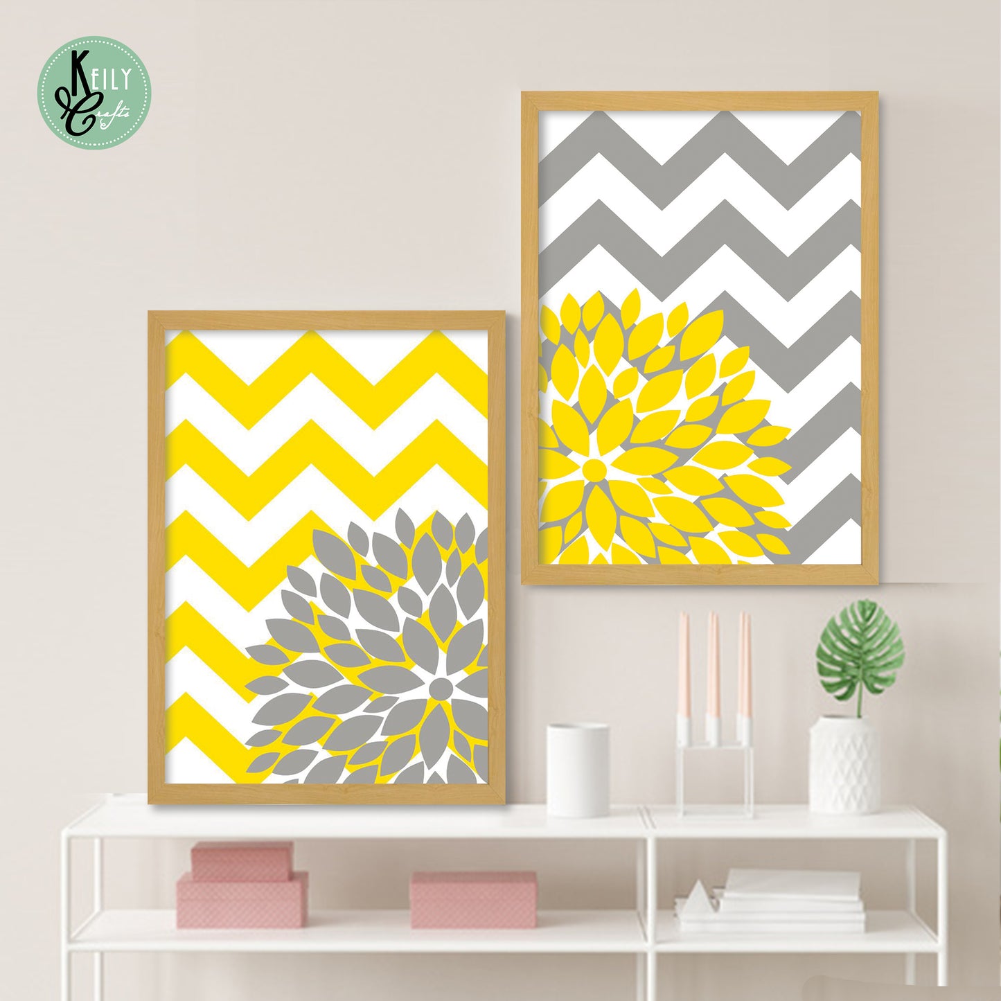 Abstract Floral Burst Wall Art - Set of 2 Framed Prints Wall Art Home Decor