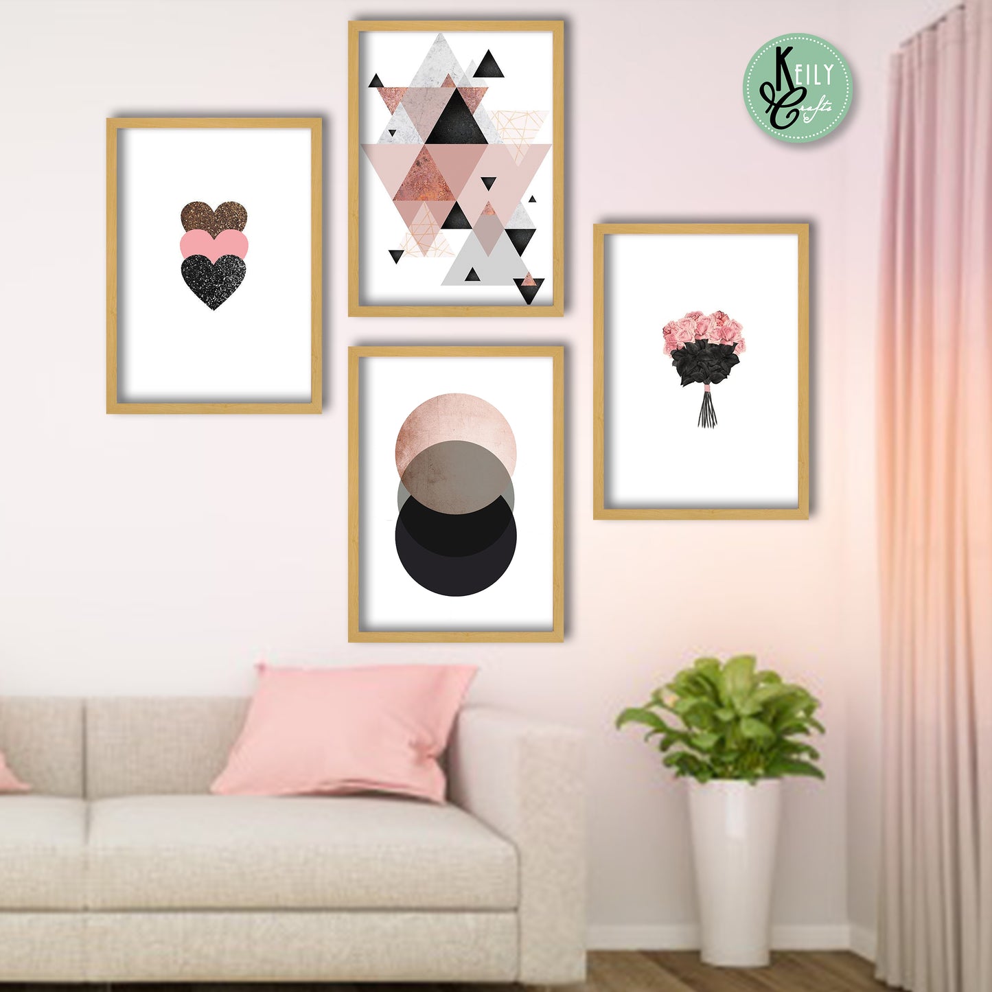 Geometric Blush Pink Wall Art - Set of 4 Framed Prints Wall Art Home Decor