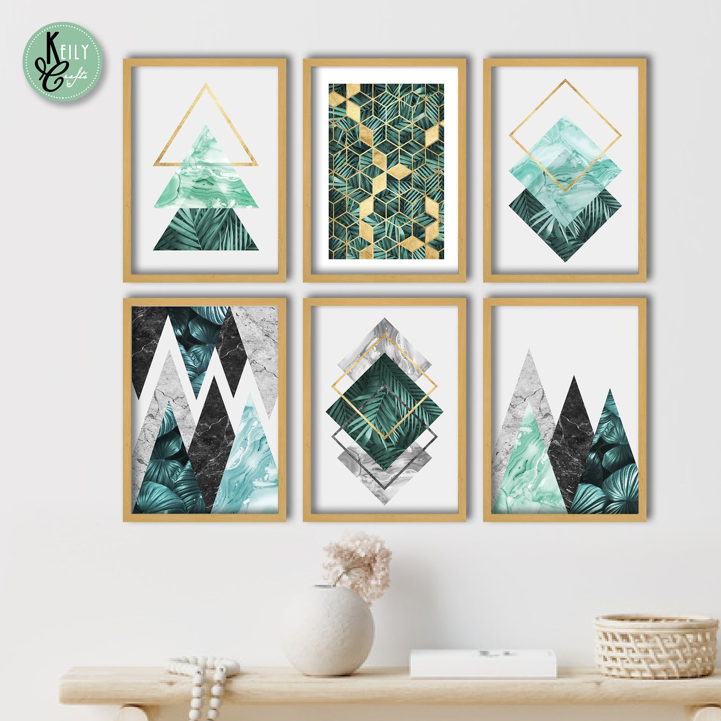 Botanical and Geometric Wall Art - Set of 6 Framed Prints Wall Art Home Decor