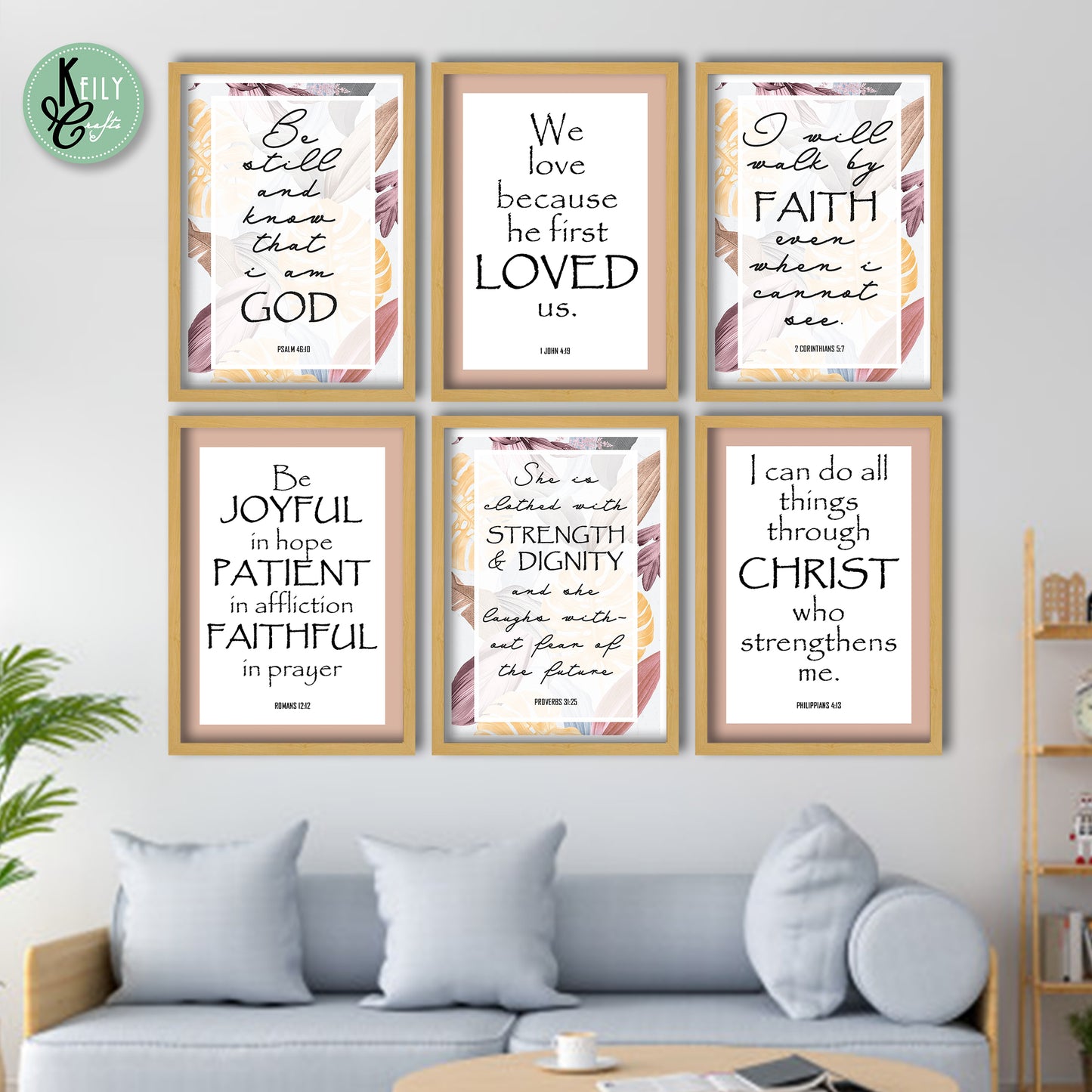 I Will Walk By Faith Bible Verse - Set of 6 Framed Prints Wall Art Home Decor