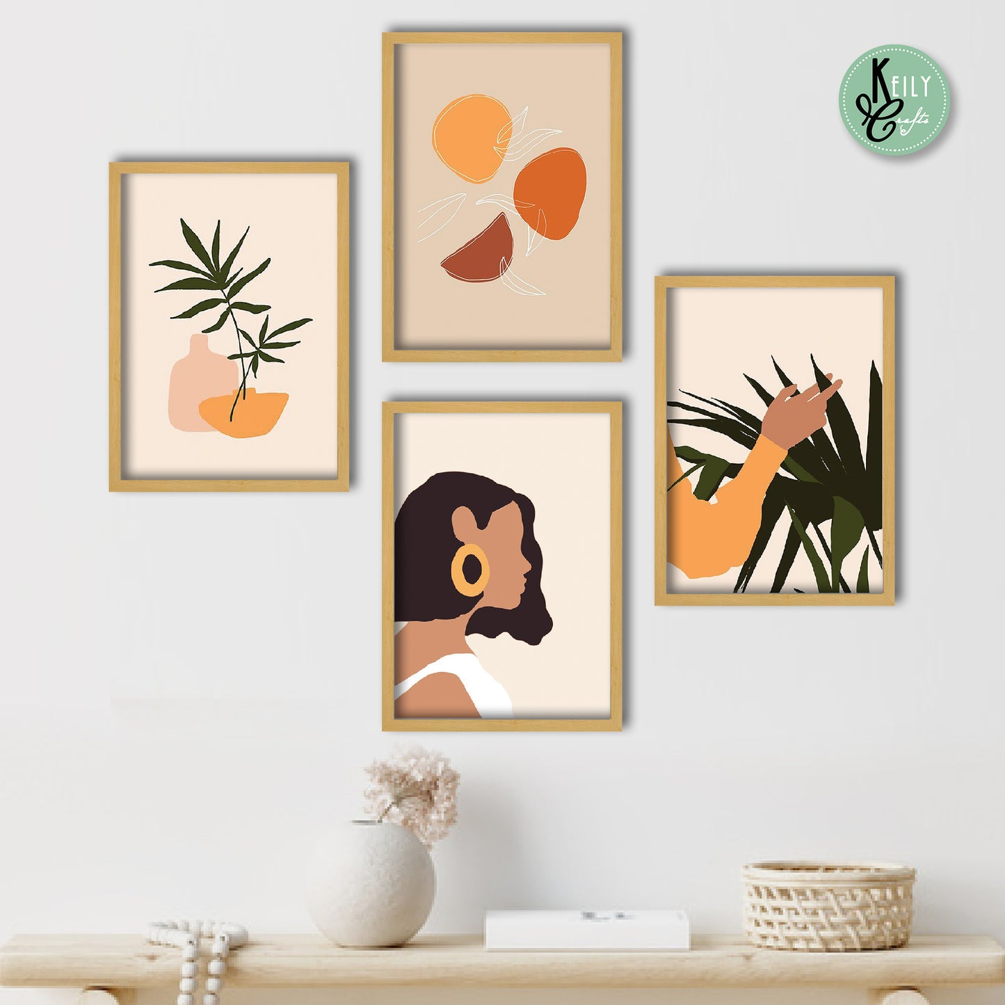 Abstract Boho Woman Wall Art - Set of 4 Framed Prints Wall Art Home Decor