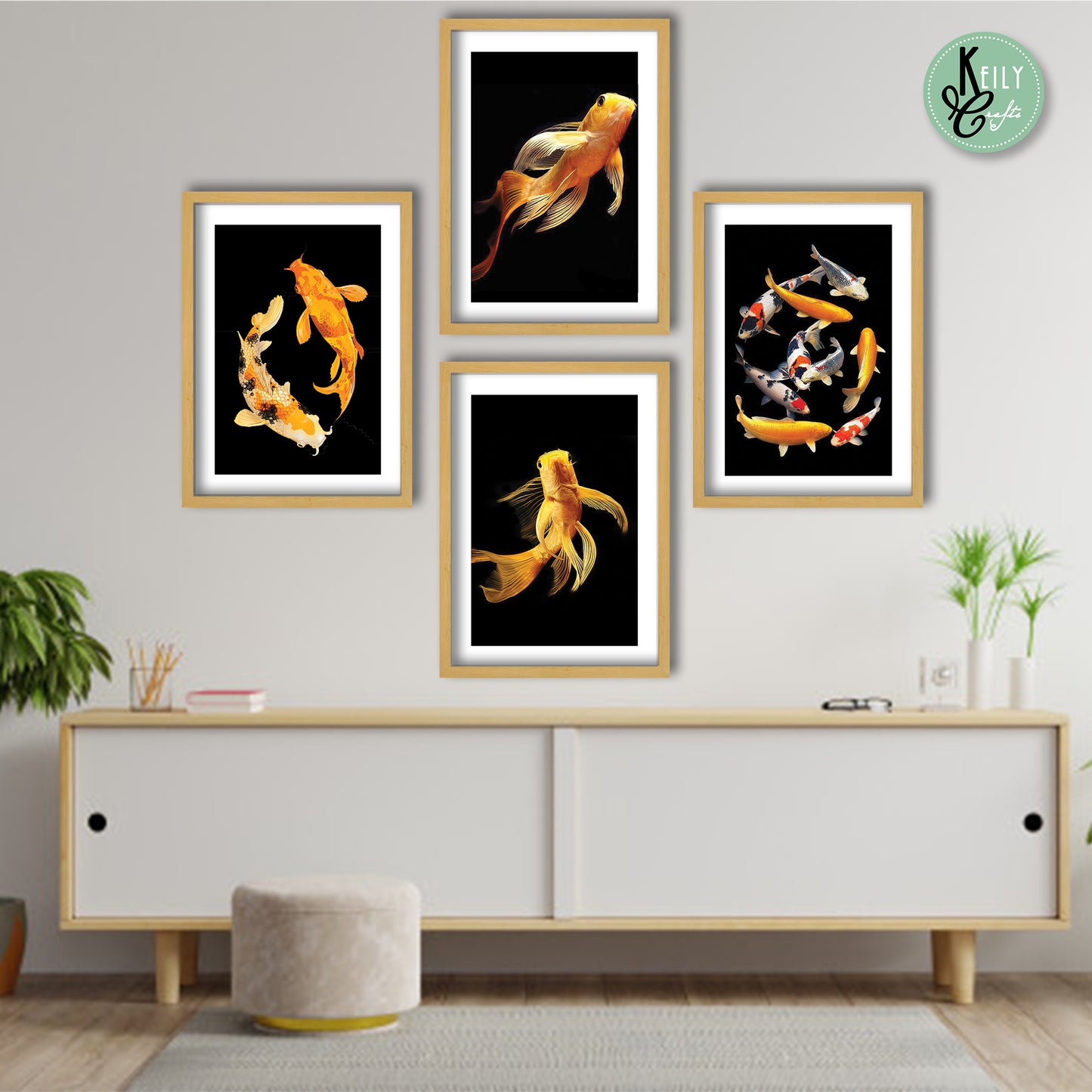 Koi Fish - Set of 4 Framed Prints Wall Art Home Decor