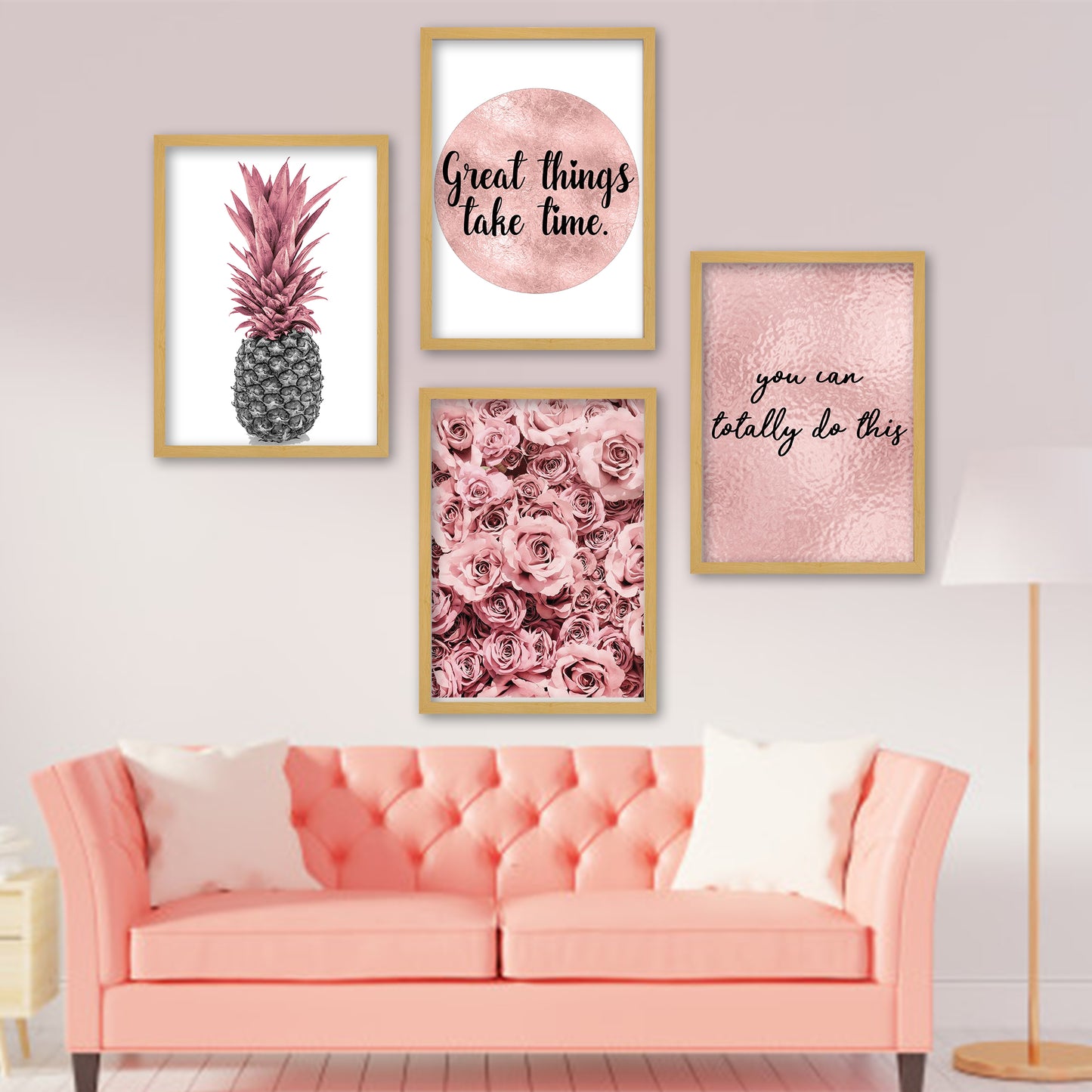 Great Things Take Time - Set of 4 Framed Prints Wall Art Home Decor