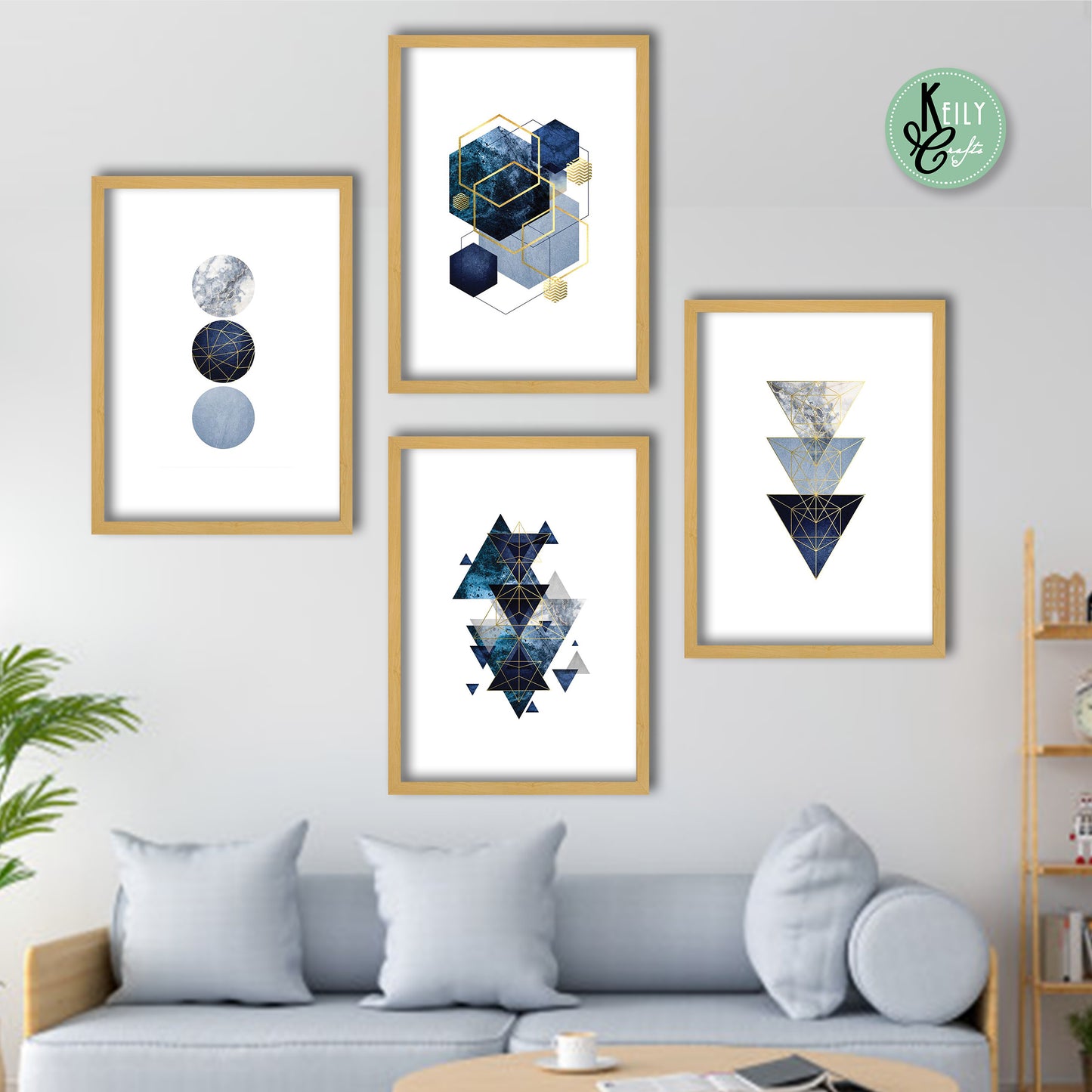 Geometric Navy Blue Wall Art - Set of 4 Framed Prints Wall Art Home Decor