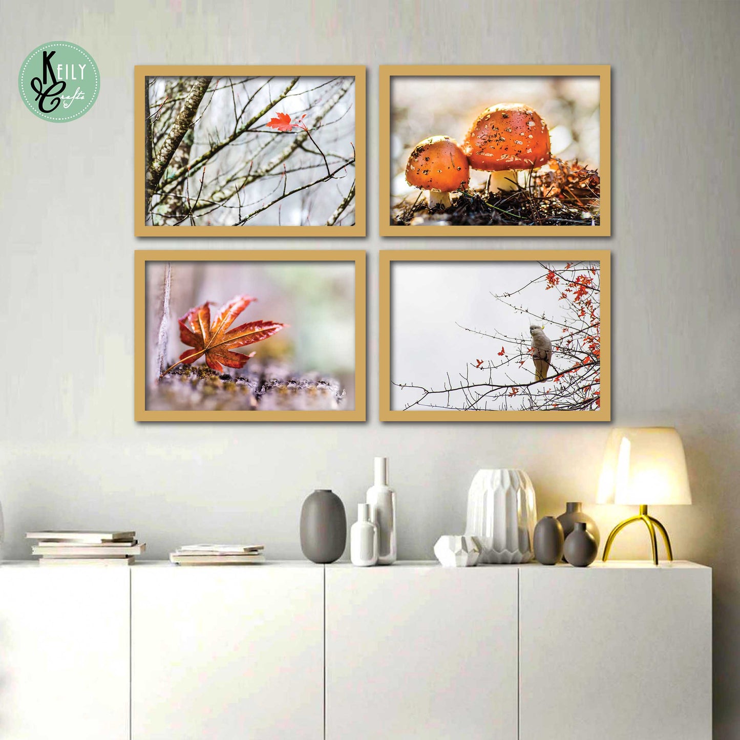 Autumn Nature - Set of 4 Framed Prints Wall Art Home Decor