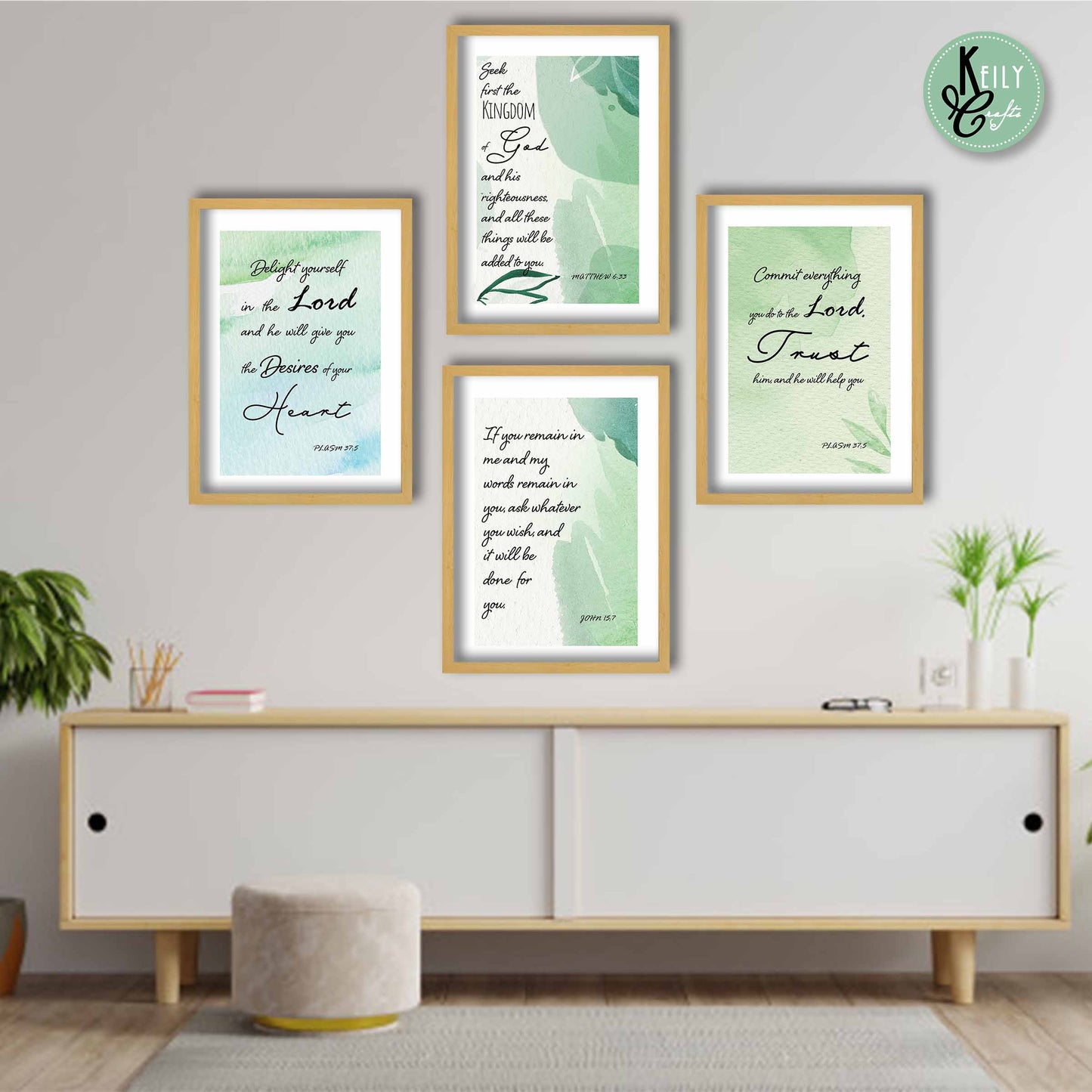 Commit Everything You Do Bible Verse - Set of 4 Framed Prints Wall Art Home Decor