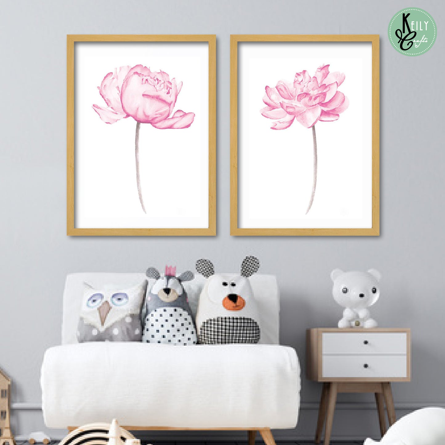 Pink Watercolor Flowers Wall Art - Set of 2 Framed Prints Wall Art Home Decor