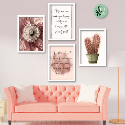 Flower Heart Cactus Wall Art - Set of 4 Framed Prints Wall Art Home Decor