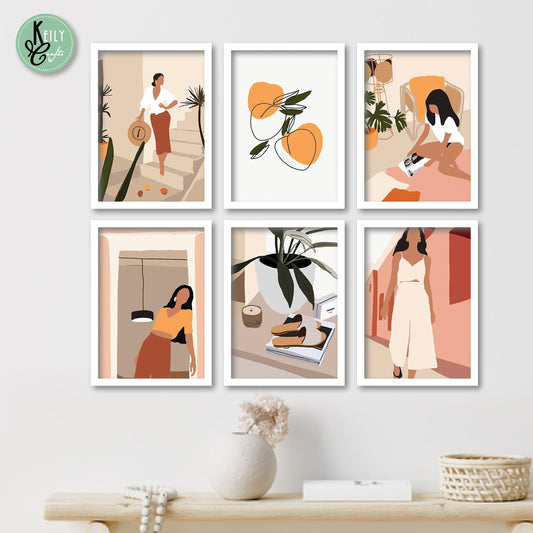 Abstract Fashion Vintage - Set of 6 Framed Prints Wall Art Home Decor