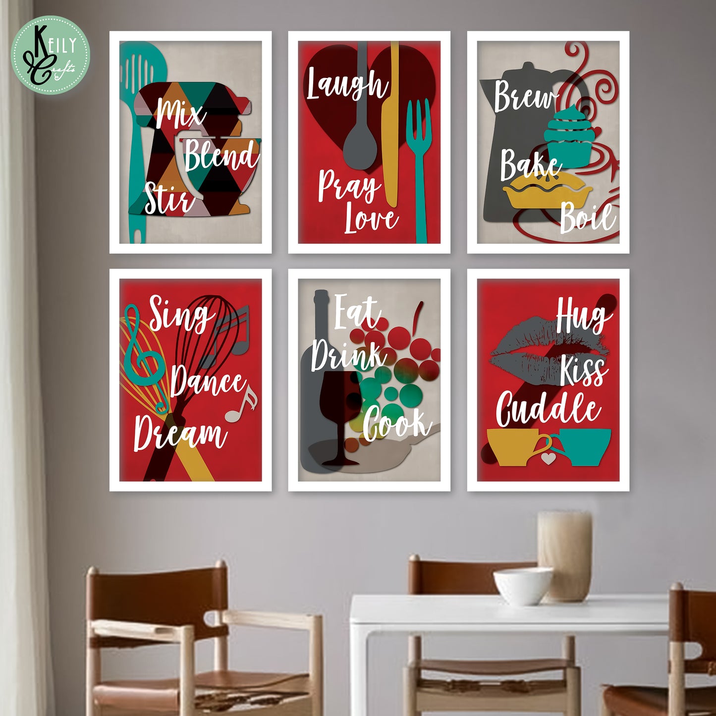 Eat Drink Cook - Set of 6 Framed Prints Wall Art Home Decor