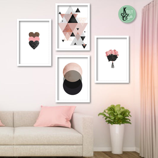 Geometric Blush Pink Wall Art - Set of 4 Framed Prints Wall Art Home Decor