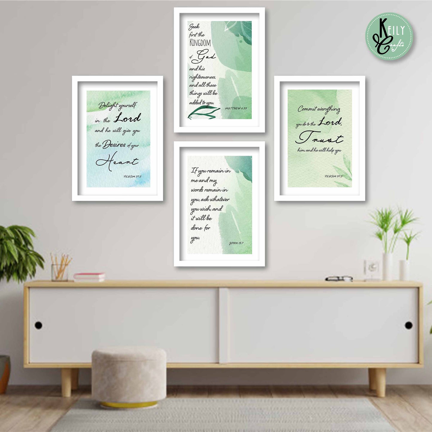 Commit Everything You Do Bible Verse - Set of 4 Framed Prints Wall Art Home Decor