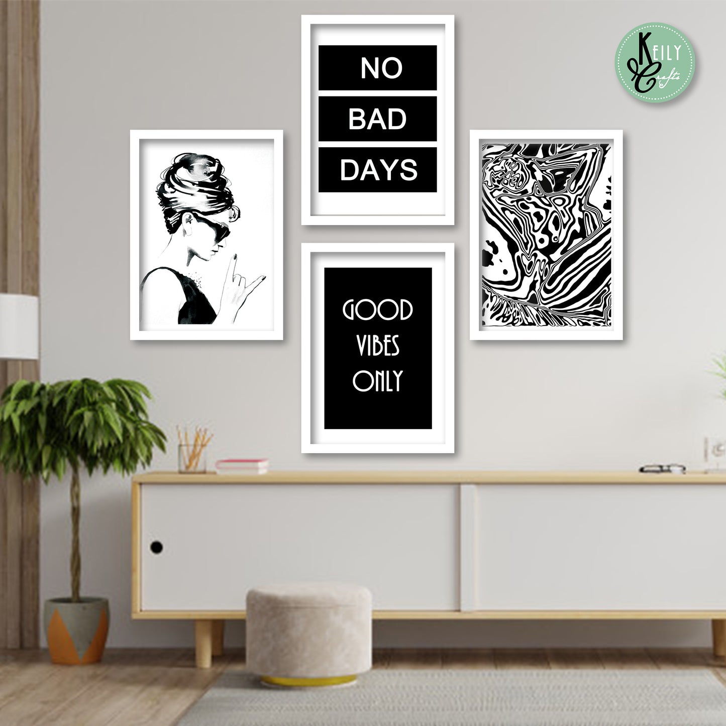 Good Vibes Only Wall Art - Set of 4 Framed Prints Wall Art Home Decor