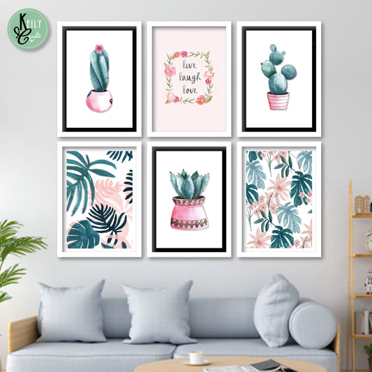 Blue Cactus - Set of 6 Framed Prints Wall Art Home Decor