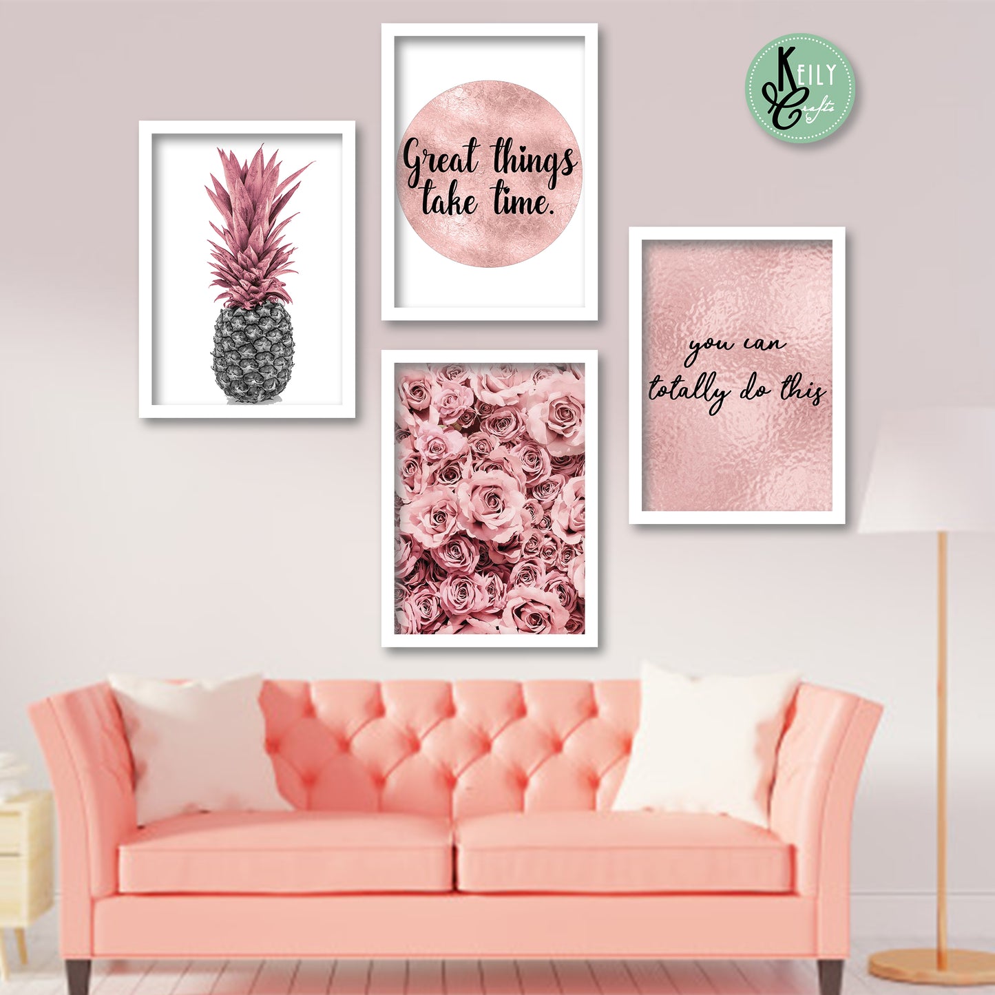 Great Things Take Time - Set of 4 Framed Prints Wall Art Home Decor