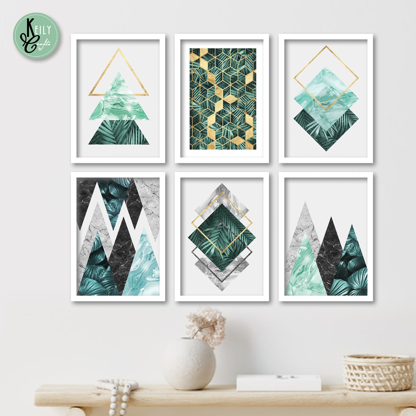 Botanical and Geometric Wall Art - Set of 6 Framed Prints Wall Art Home Decor