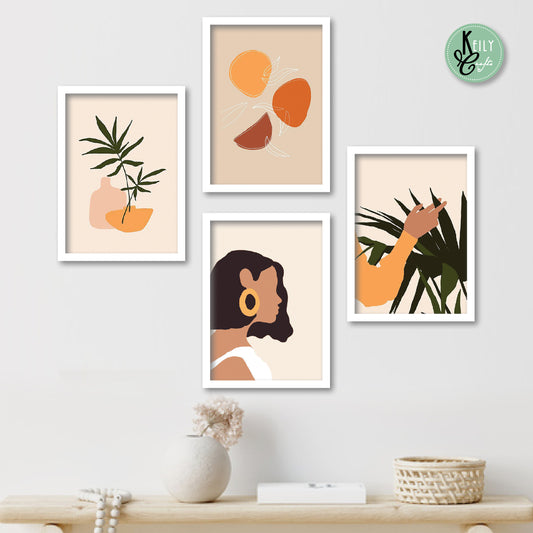 Abstract Boho Woman Wall Art - Set of 4 Framed Prints Wall Art Home Decor