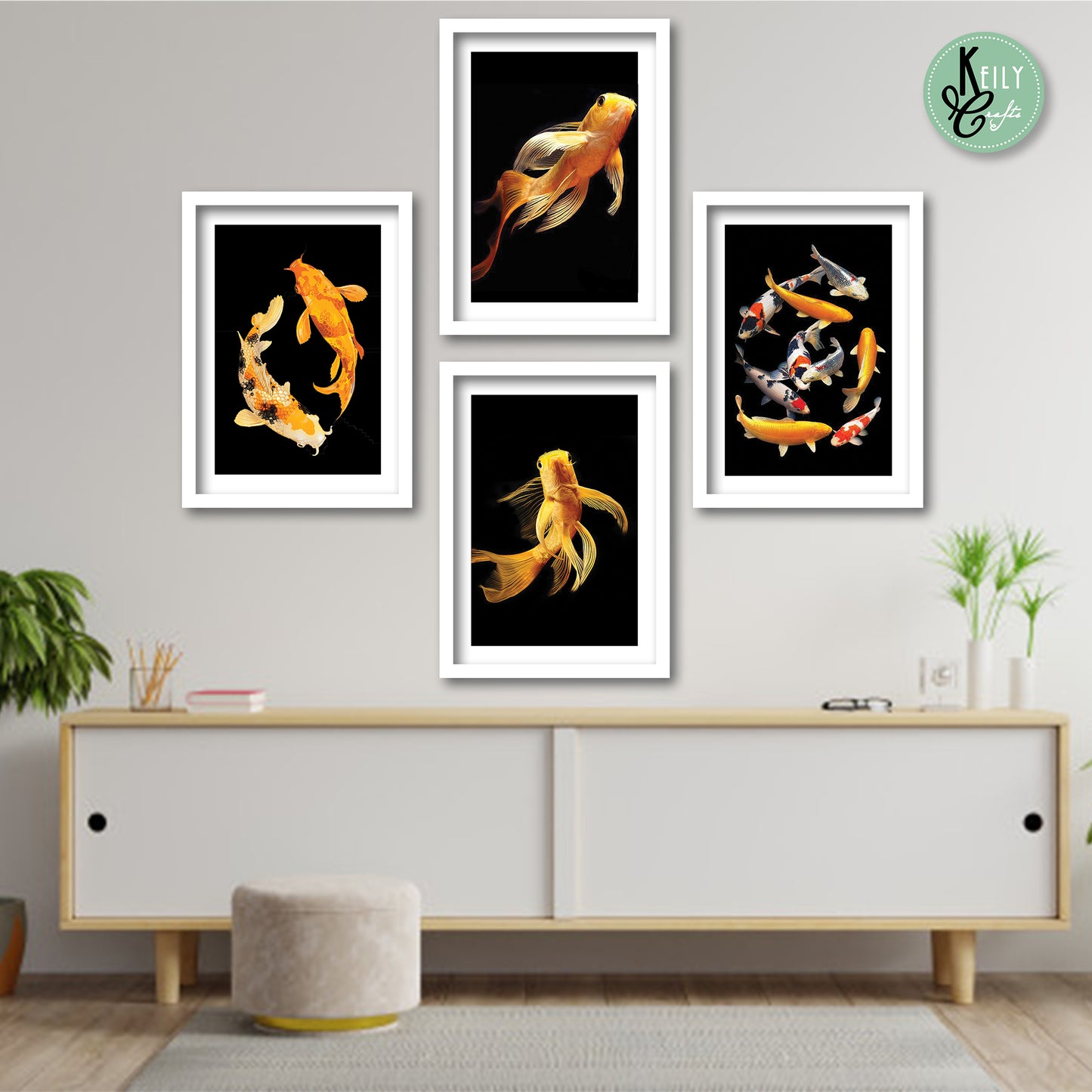 Koi Fish - Set of 4 Framed Prints Wall Art Home Decor