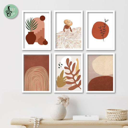 Terracotta Abstract Wall Art - Set of 6 Framed Prints Wall Art Home Decor