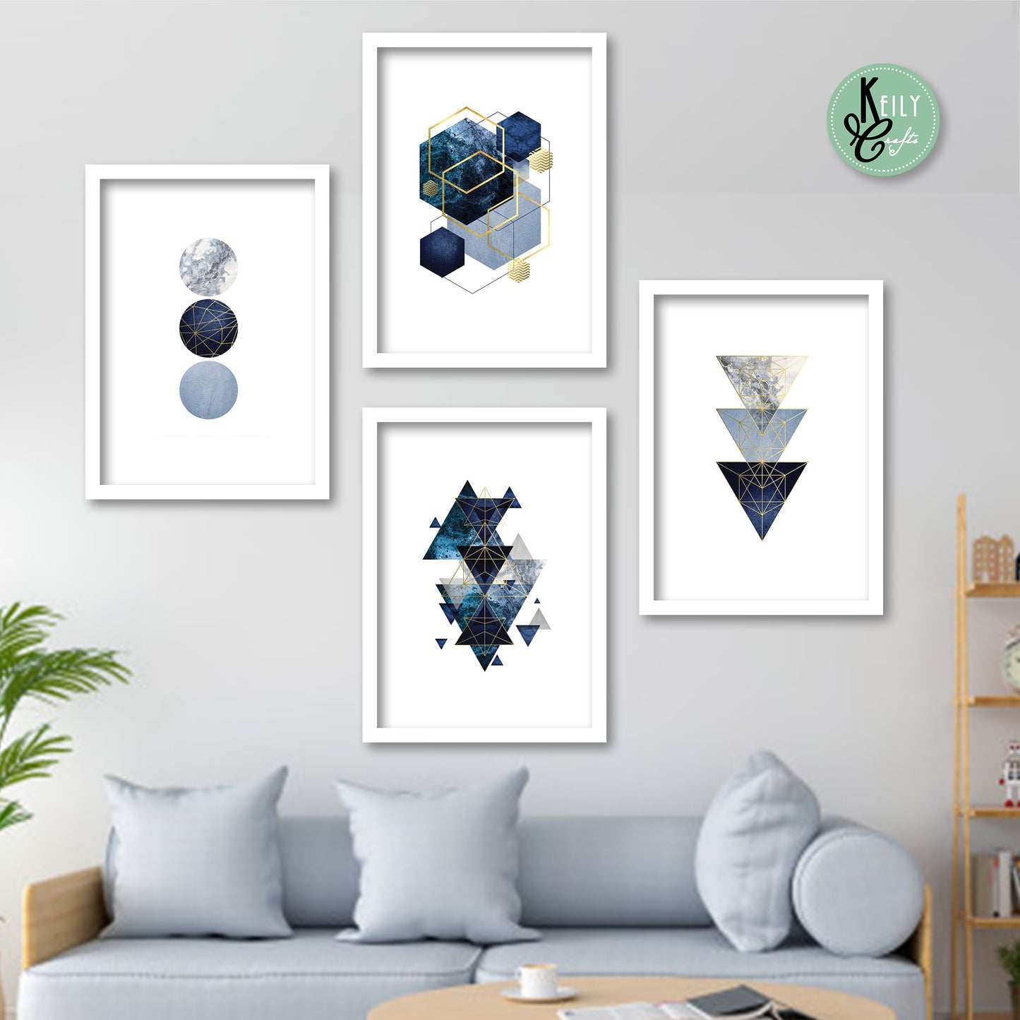 Geometric Navy Blue Wall Art - Set of 4 Framed Prints Wall Art Home Decor