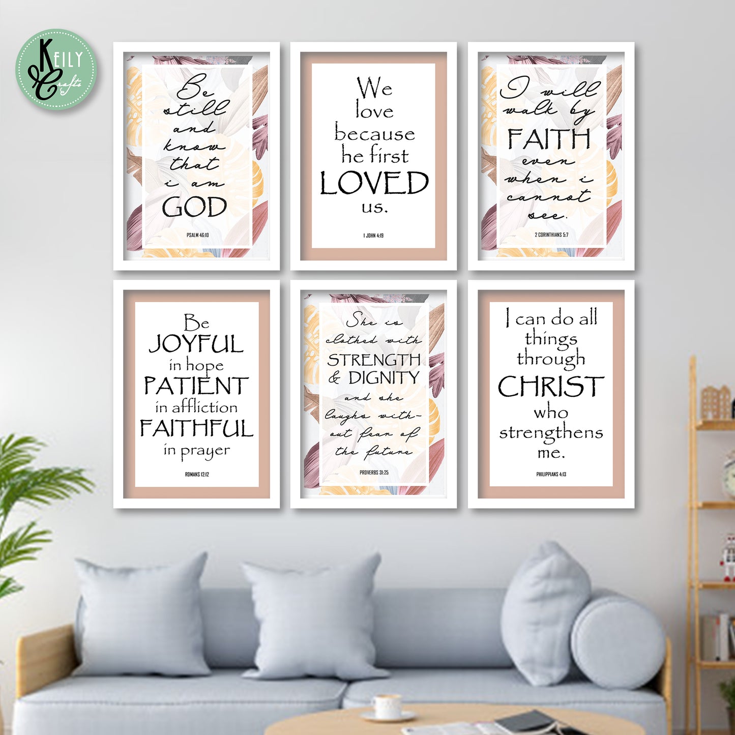 I Will Walk By Faith Bible Verse - Set of 6 Framed Prints Wall Art Home Decor